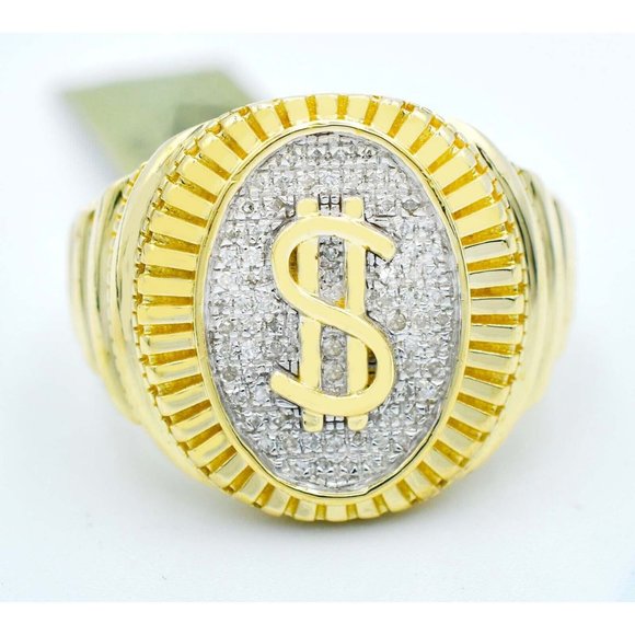 Genuine 1.08 Cts Diamond Money Symbol Men's Ring 14K Gold